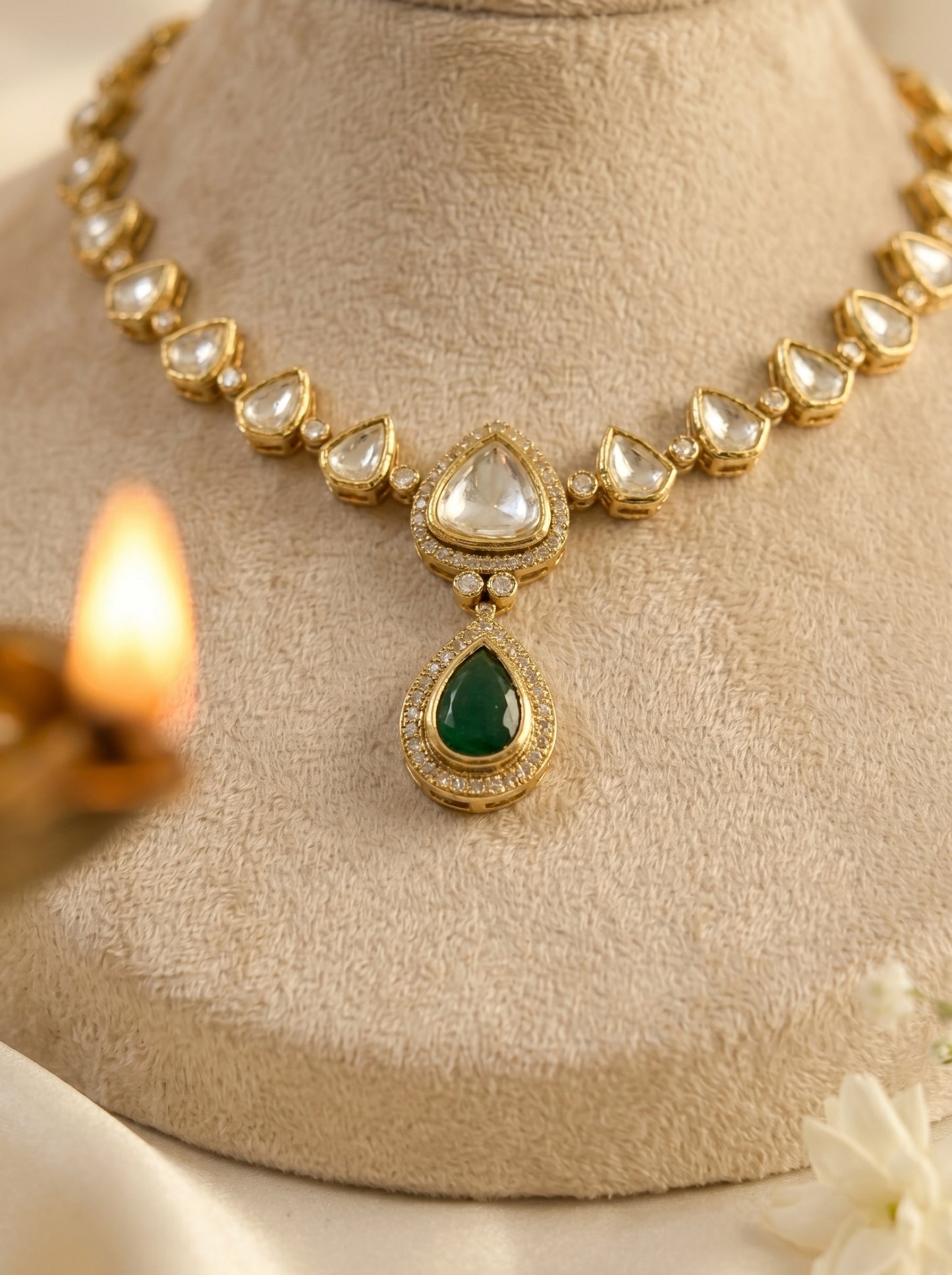 Vrinda Golden Polki Necklace Set