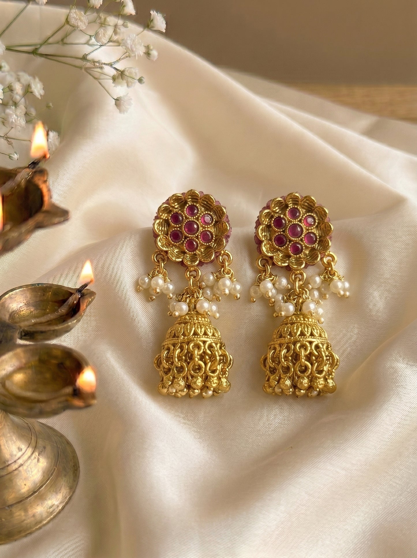 Vasundhara Ruby Pearl Long Necklace Set