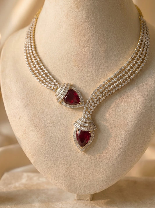 Diya Maroon Majesty Necklace Set
