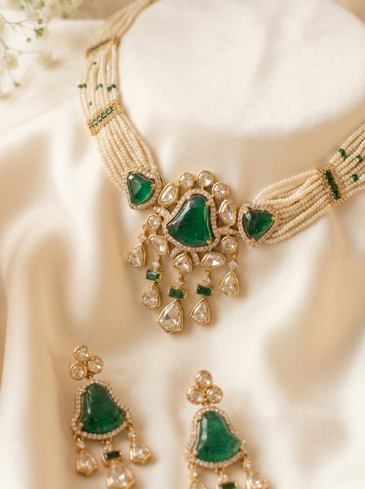 Tanvi Emerald Polki Choker Set