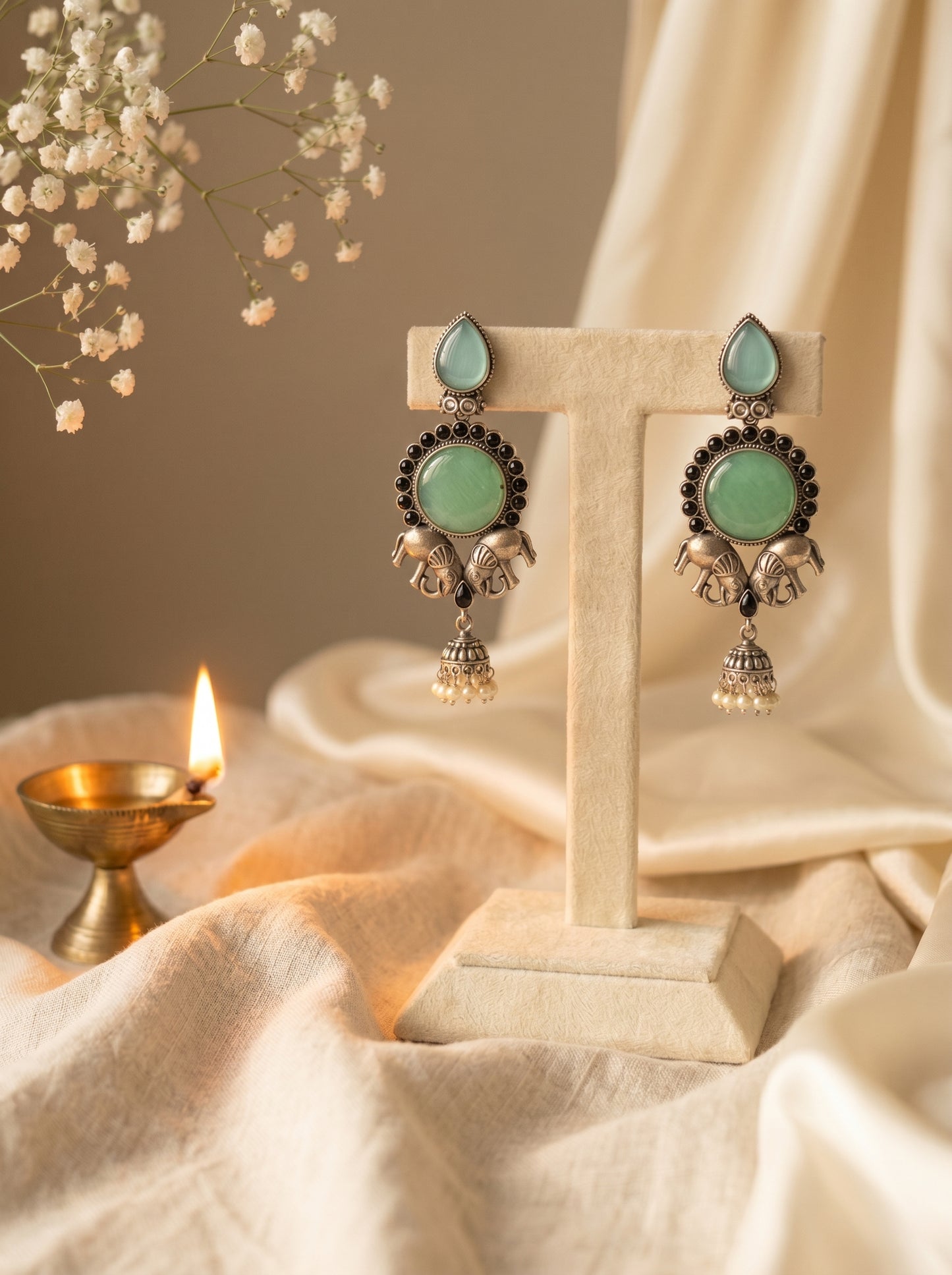 Yamini Turquoise Elephant Jhumki Earrings