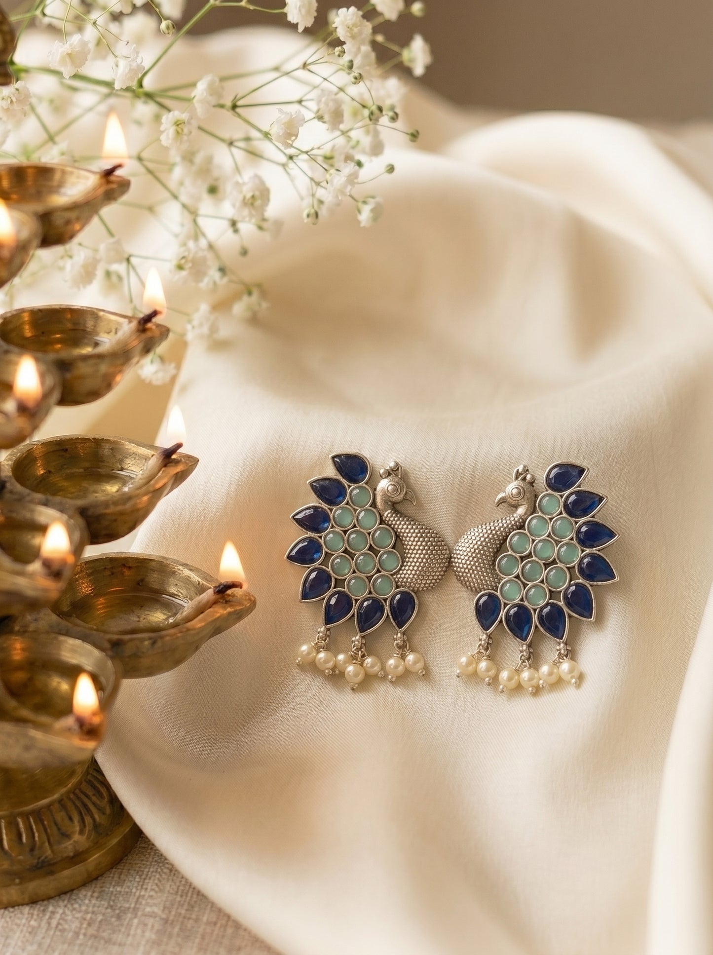 Kriti Blue Peacock Studs