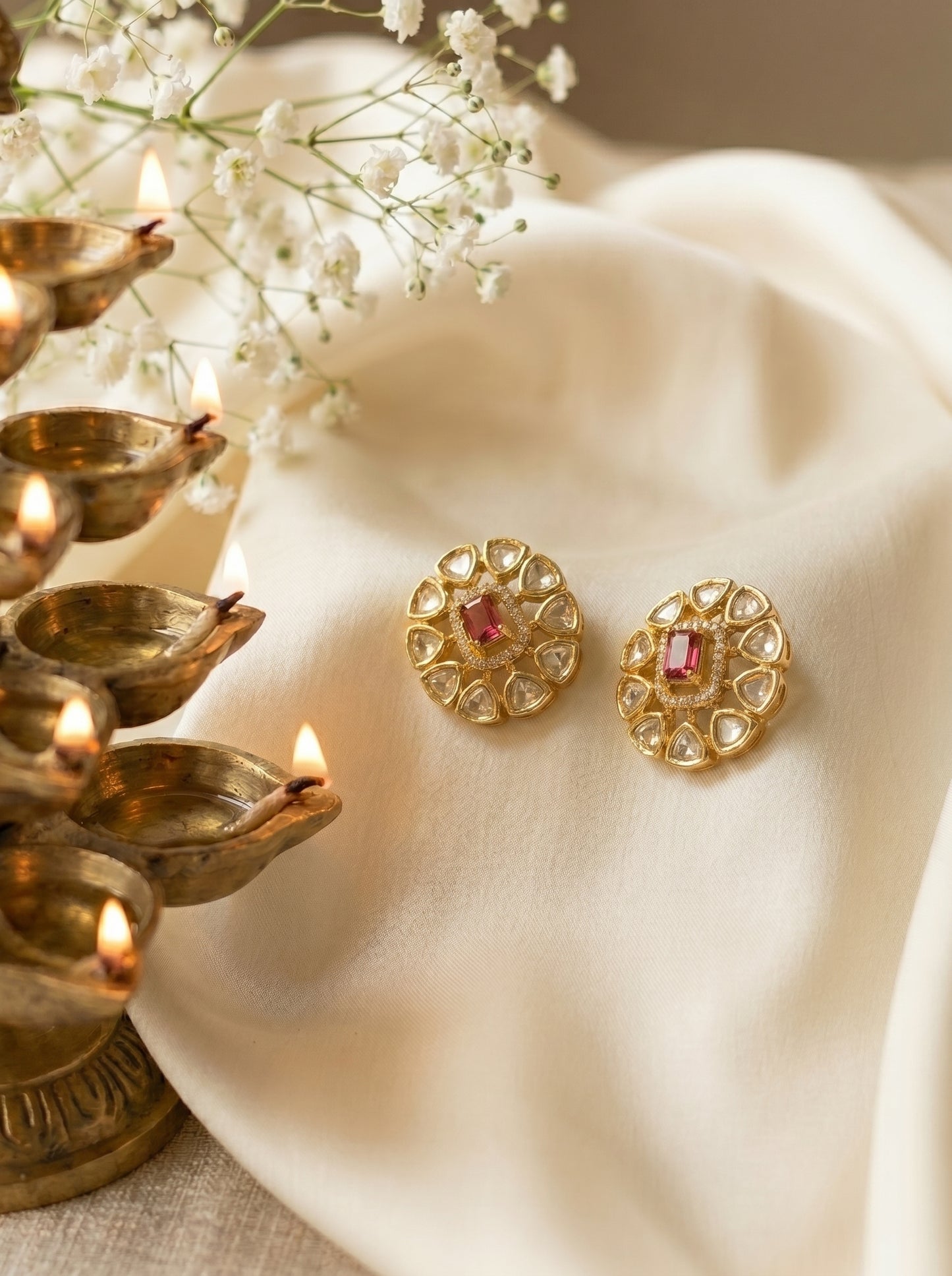 Hetal Ruby Polki Oval Studs