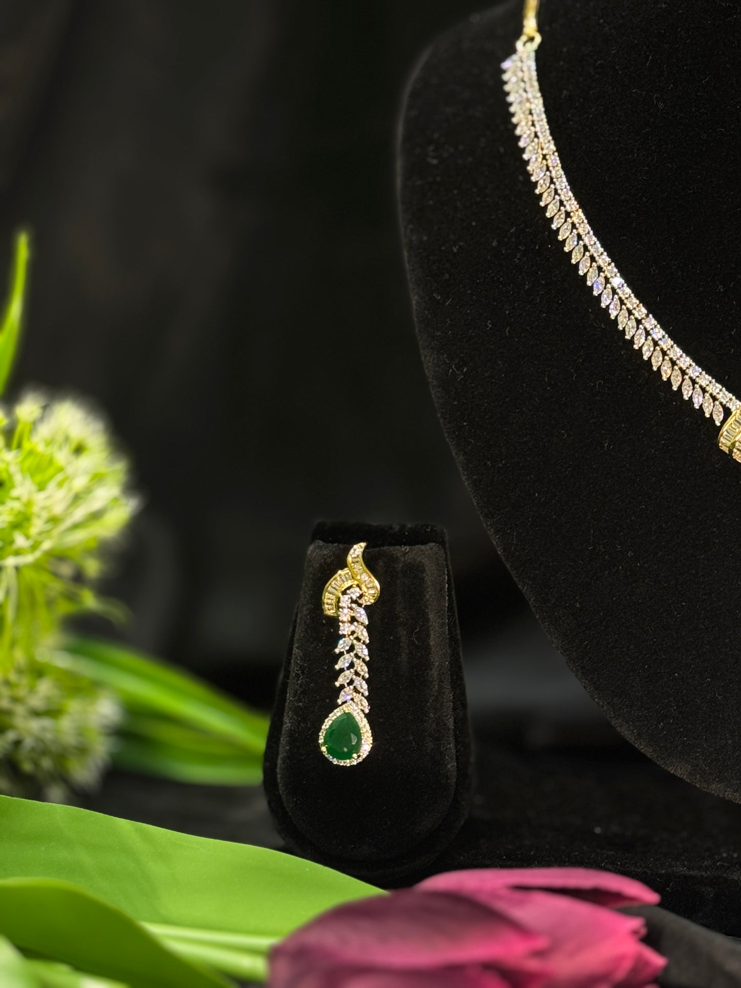 Kavya Emerald Vines AD Necklace Set