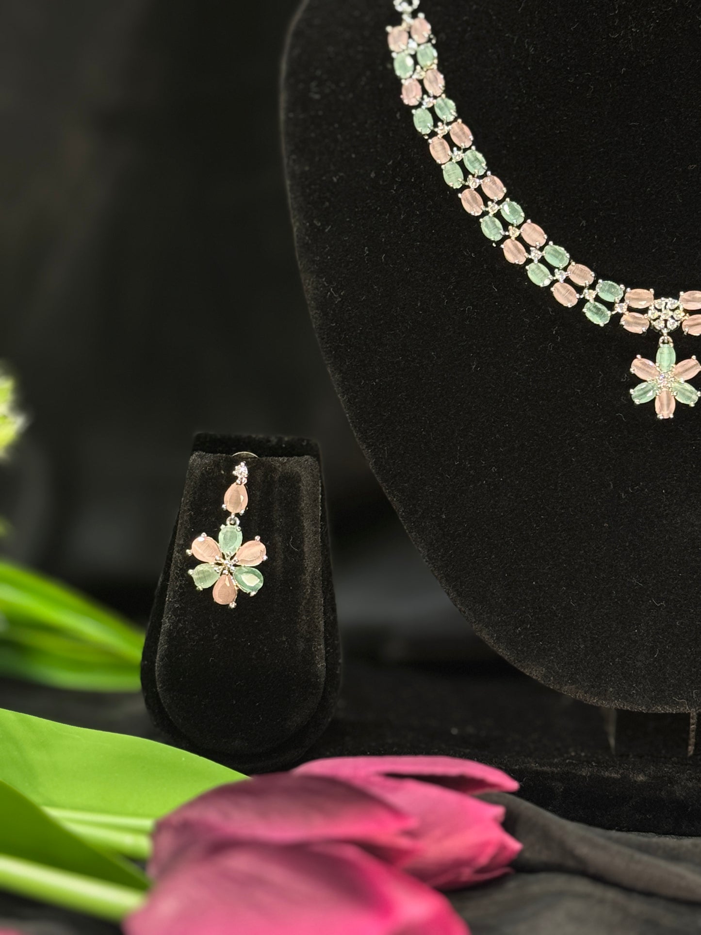 Prisha Pastel Blossom AD Necklace Set