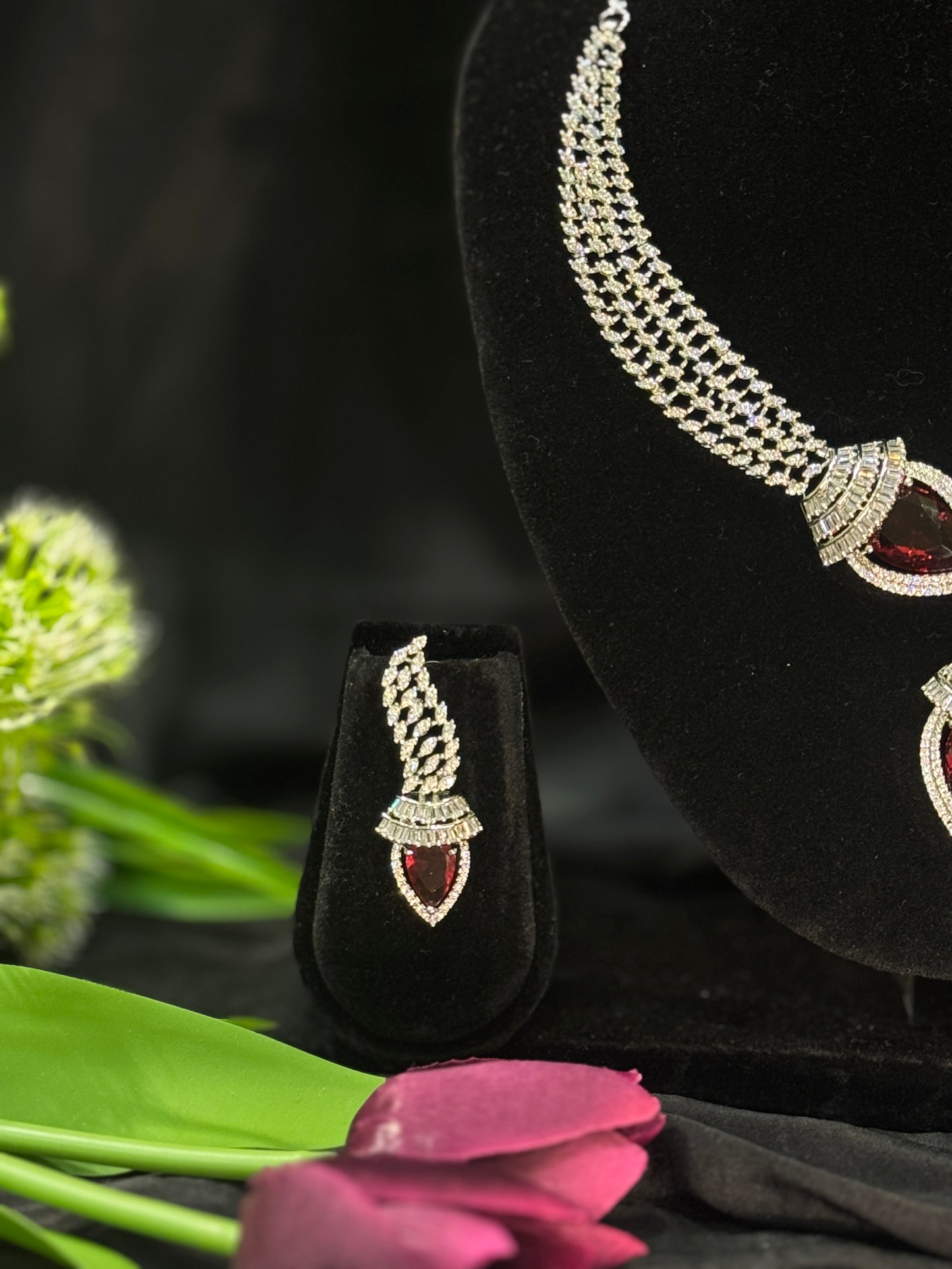 Diya Maroon Majesty AD Necklace Set
