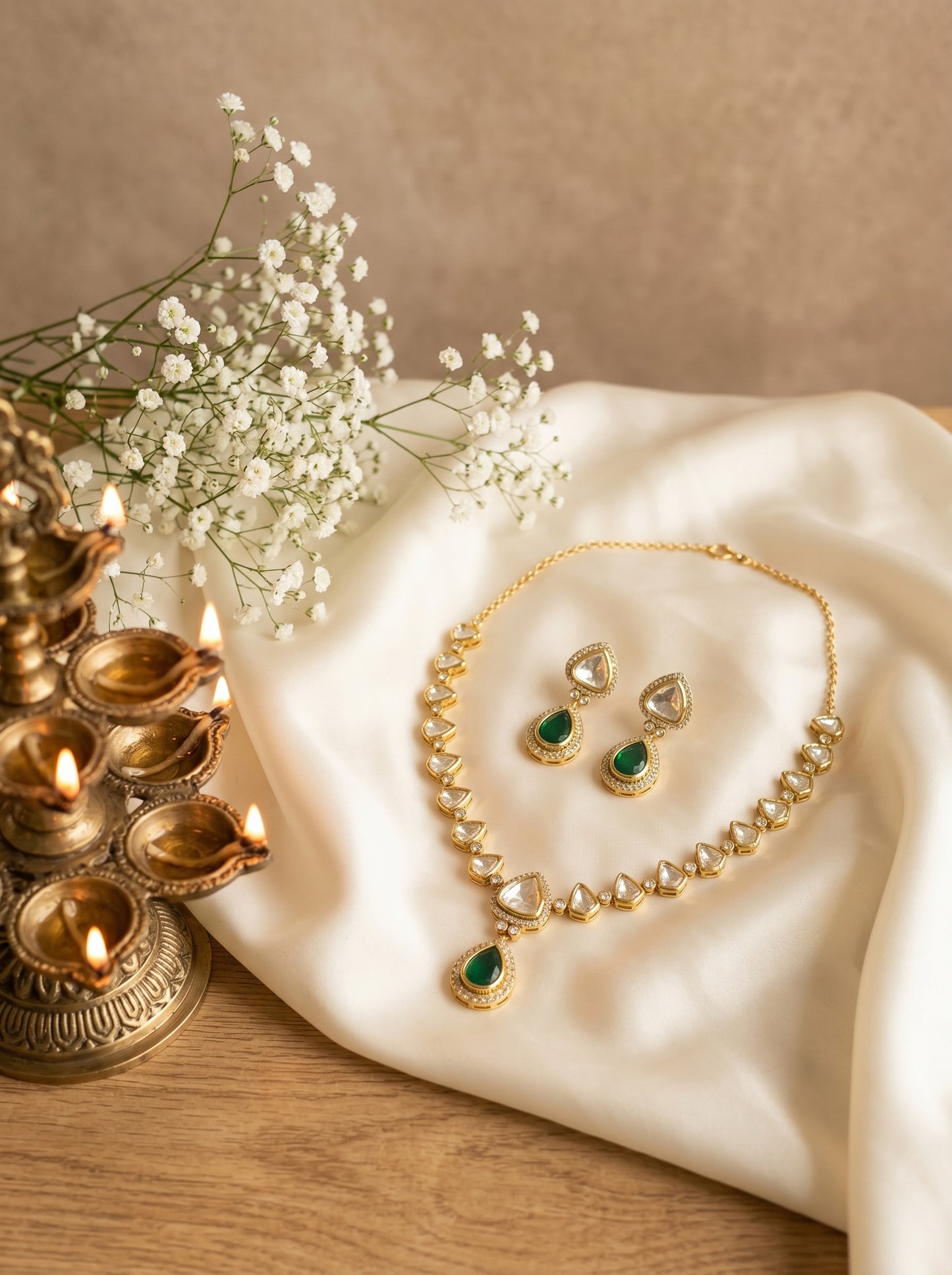 Vrinda Golden  Polki Necklace Set