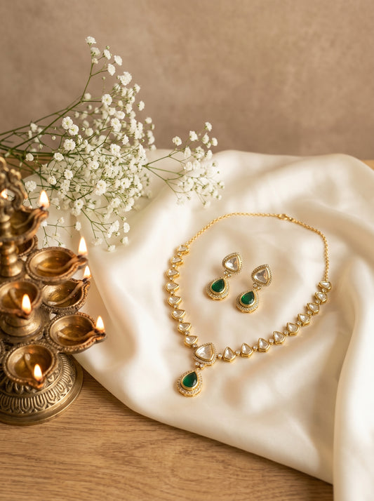 Vrinda Golden  Polki Necklace Set