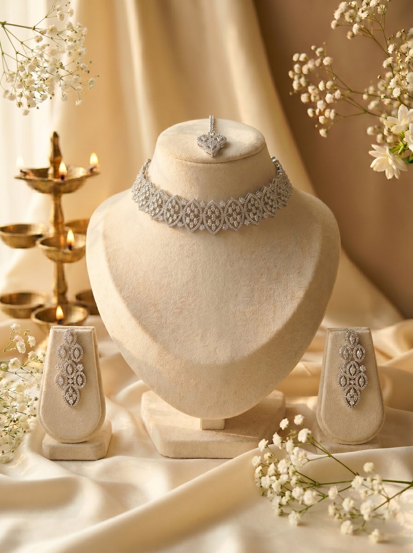 Leela Diamond Lattice Choker Set with Maang Tikka
