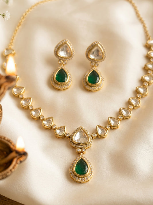 Vrinda Golden  Polki Necklace Set