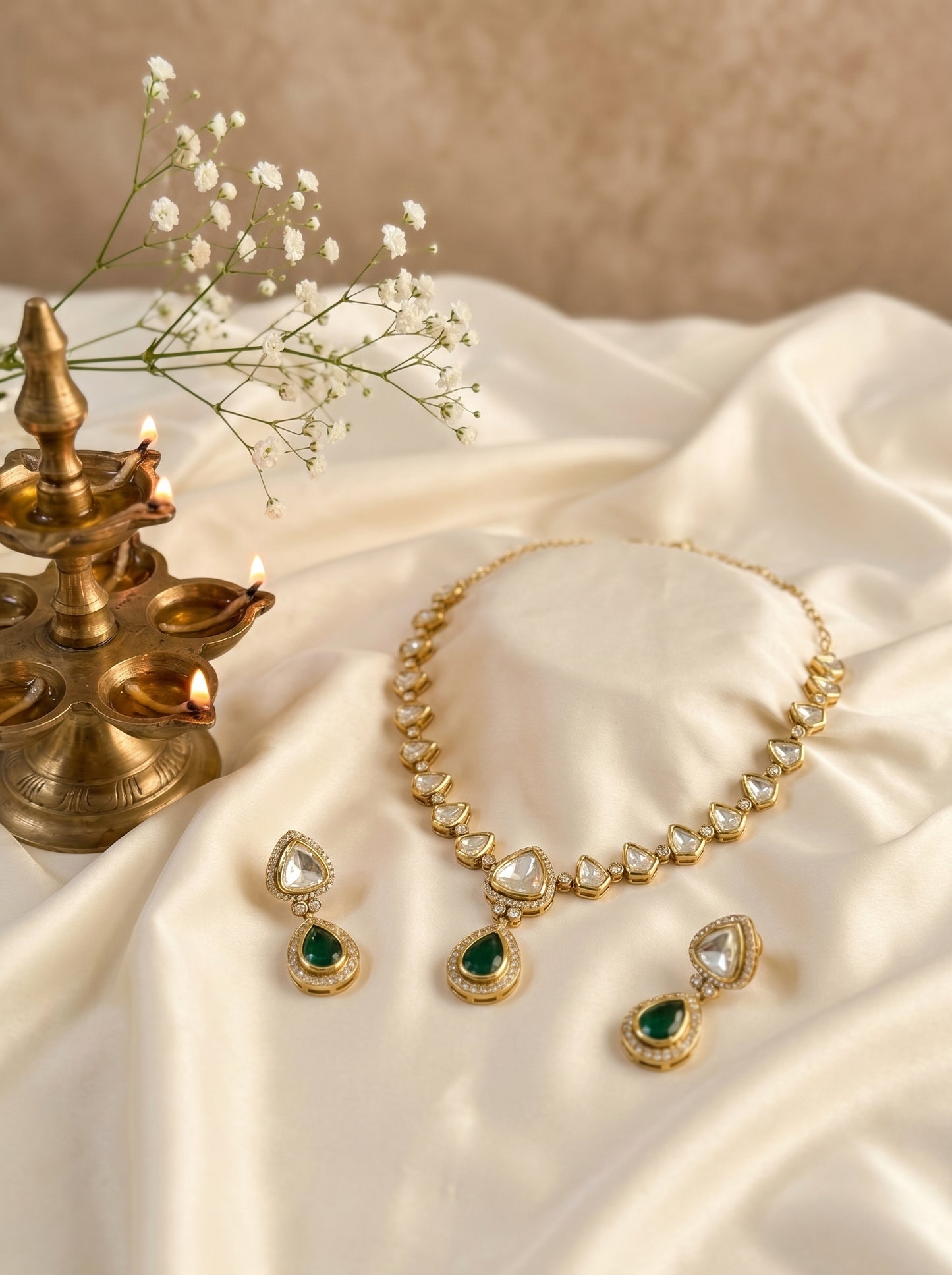 Vrinda Golden  Polki Necklace Set