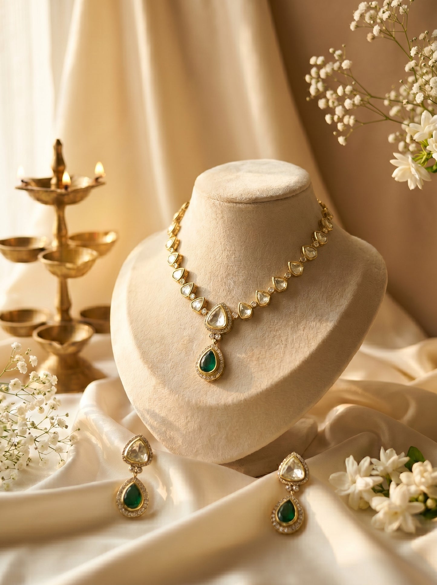 Vrinda Golden  Polki Necklace Set