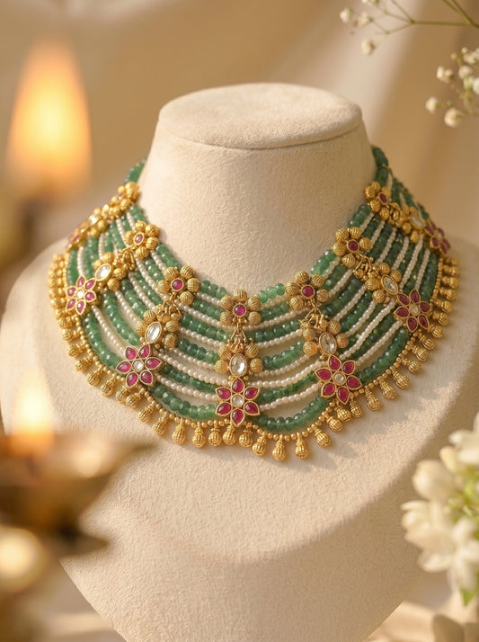 Hiral Emerald Pearl Choker Set