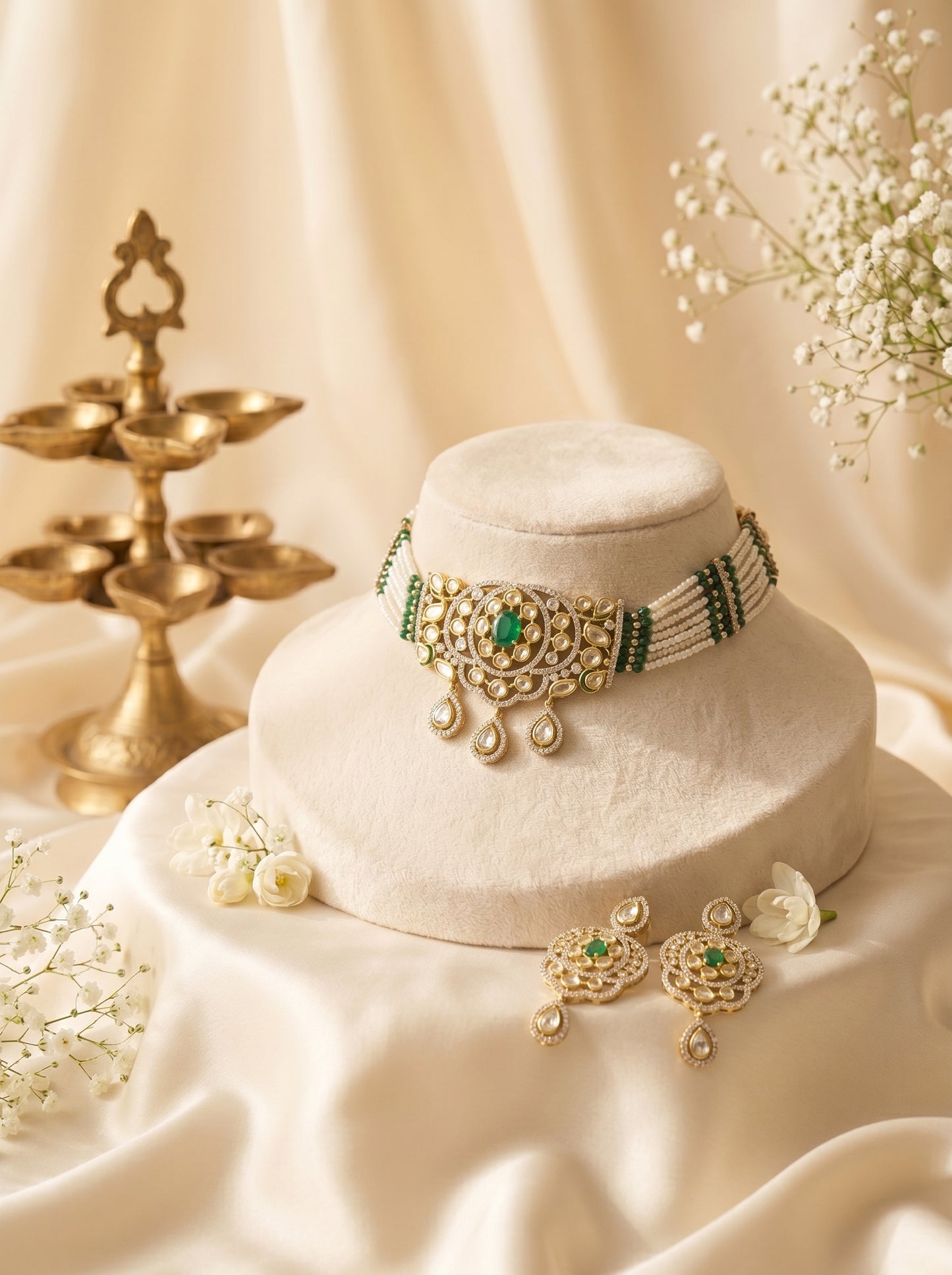Rukmini Emerald Polki Choker Set