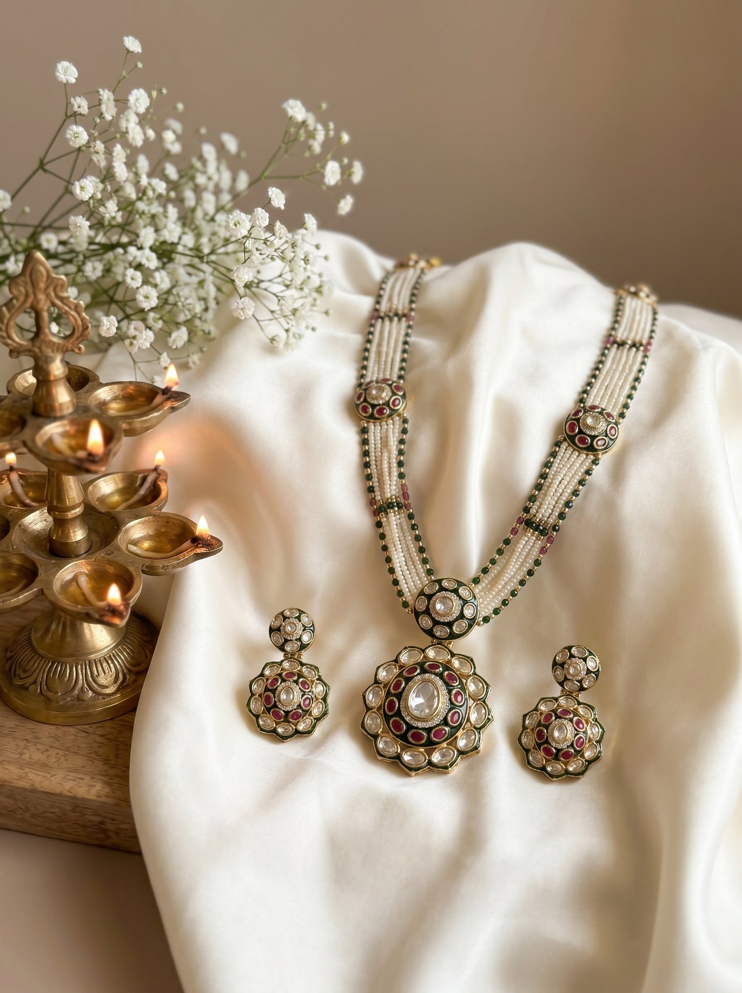 Royal Polki Pearl Necklace Set