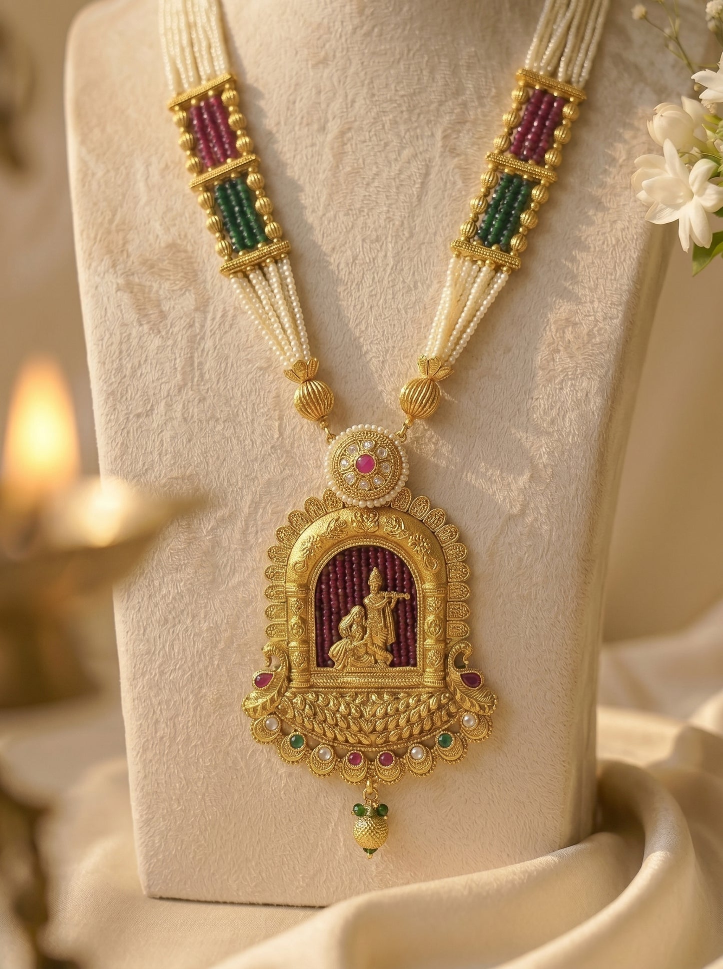 Radha-Krishna Temple Pendant Set
