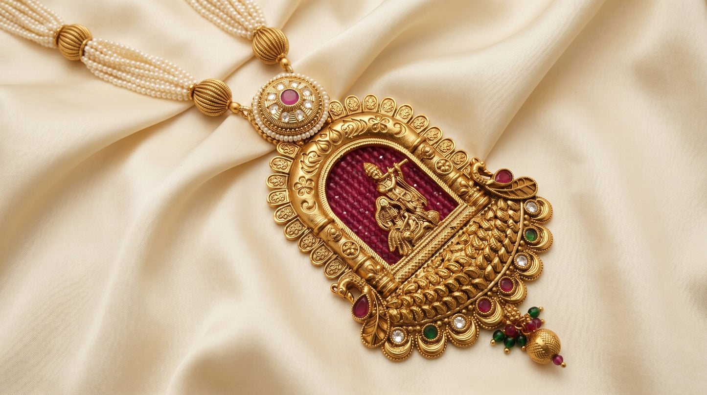Radha-Krishna Temple Pendant Set