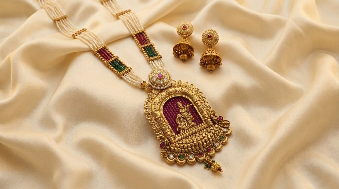 Radha-Krishna Temple Pendant Set