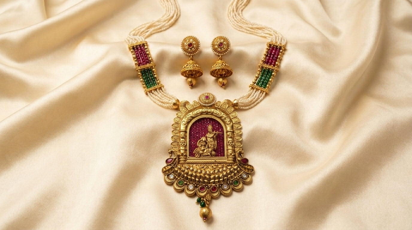 Radha-Krishna Temple Pendant Set