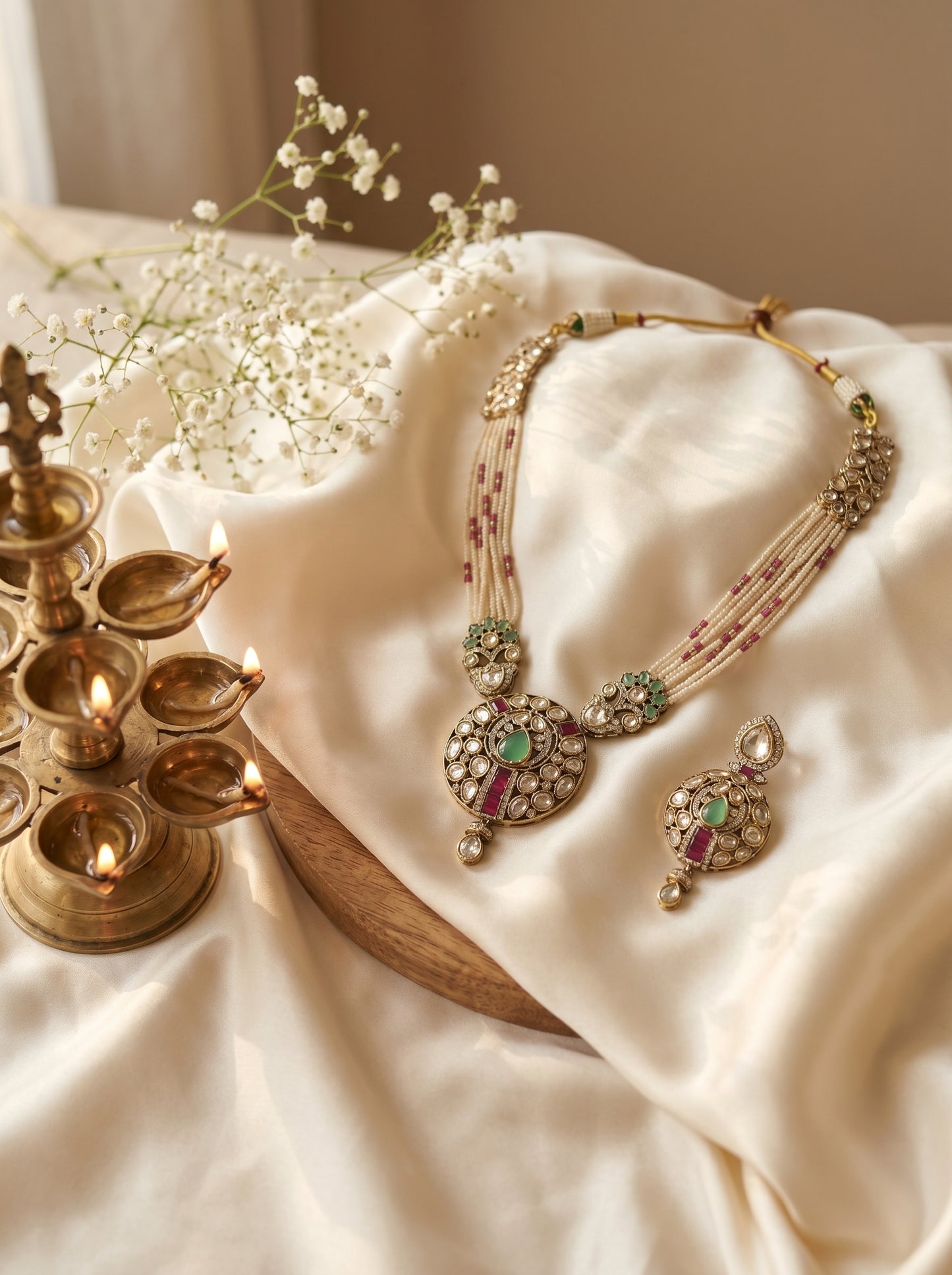 Aaranya Pearl Polki Choker Set