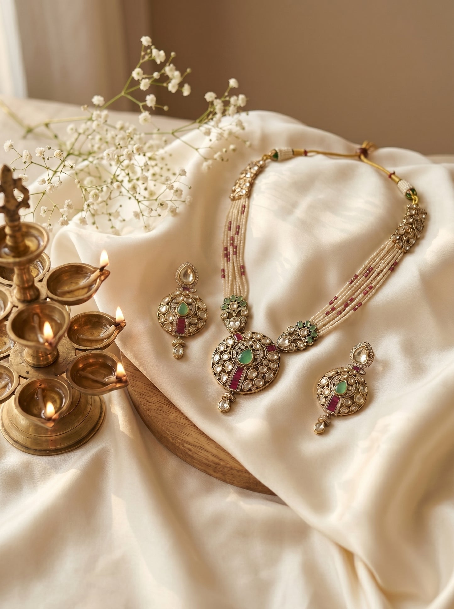 Aaranya Pearl Polki Choker Set