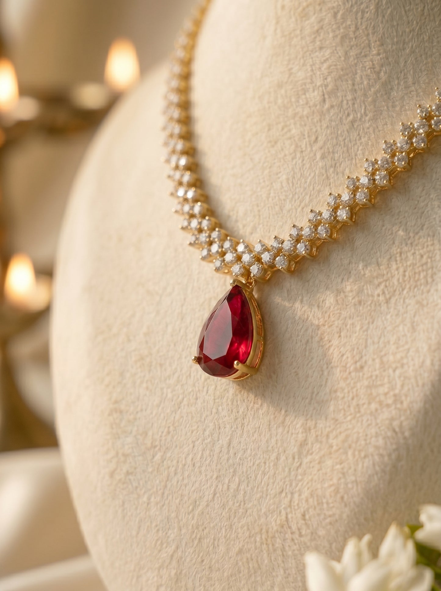 Aanya Radiance Necklace Set, comes with 5 colors (Ruby,emerald,navy blue,pastelgreen,pastel pink)