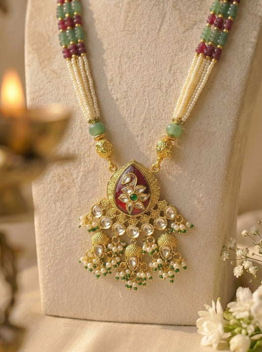 Kavya Ruby Emerald Pendant Set