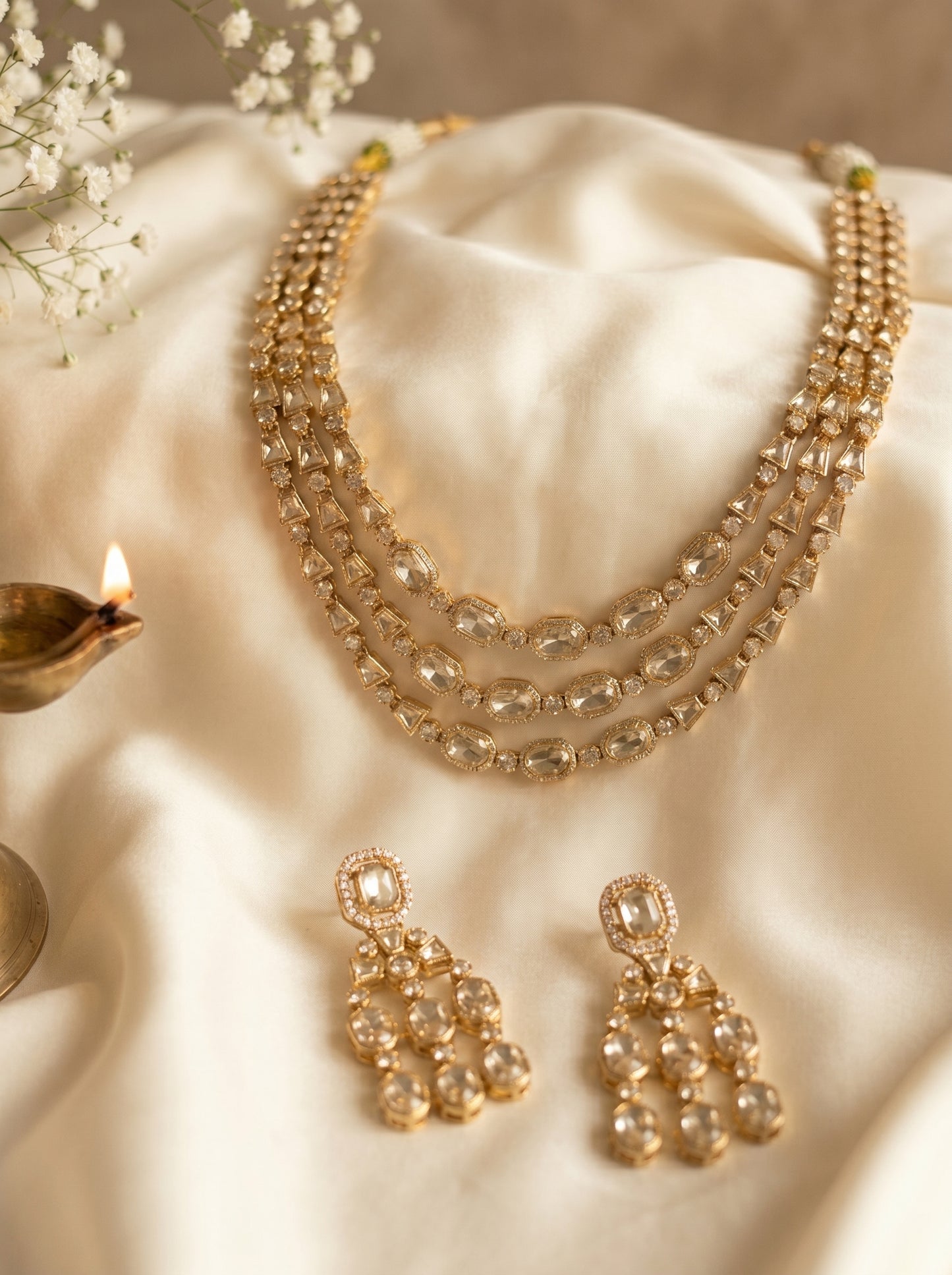 Samara Triple-Strand Polki Necklace Set