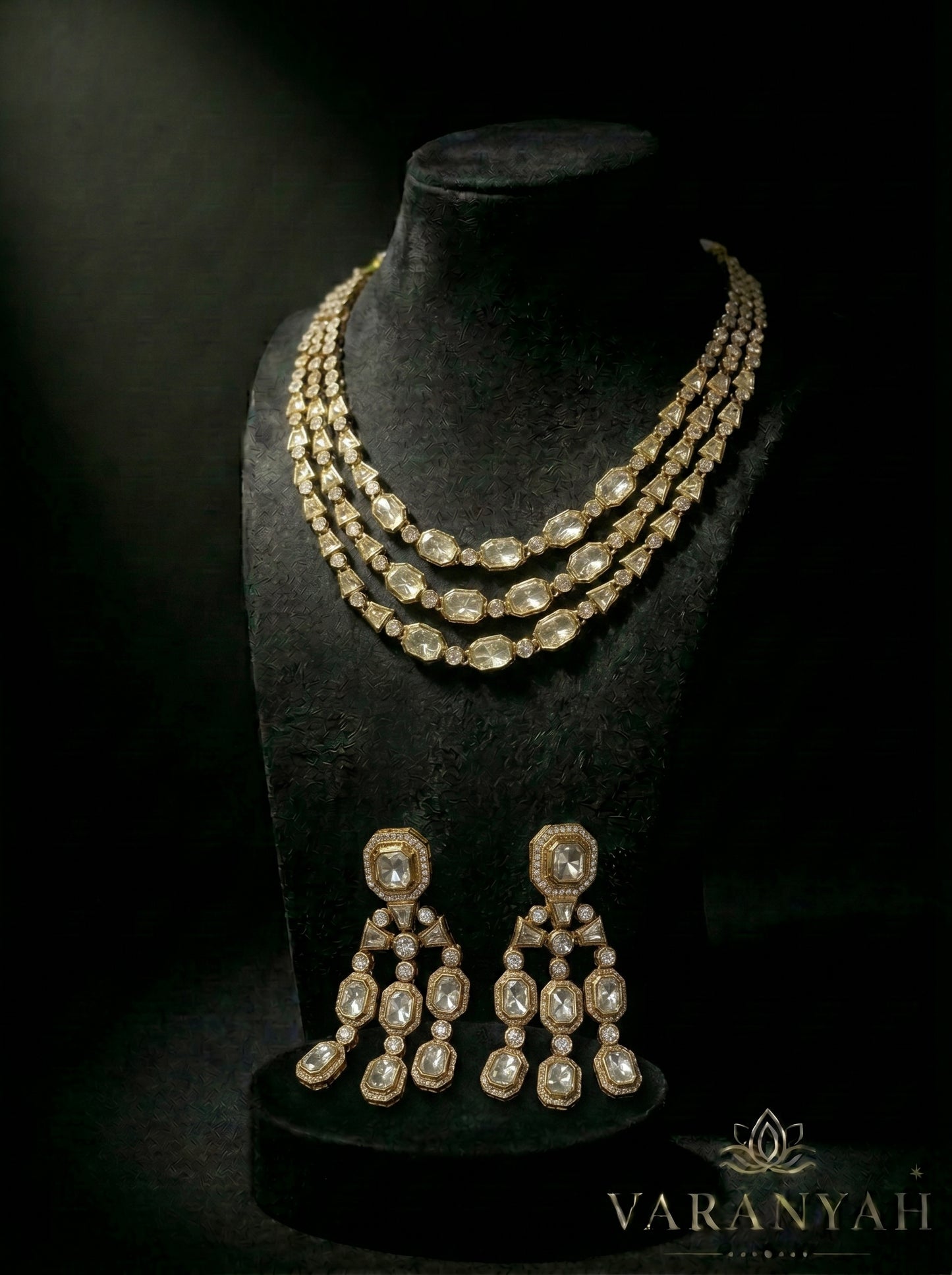 Samara Triple-Strand Polki Necklace Set