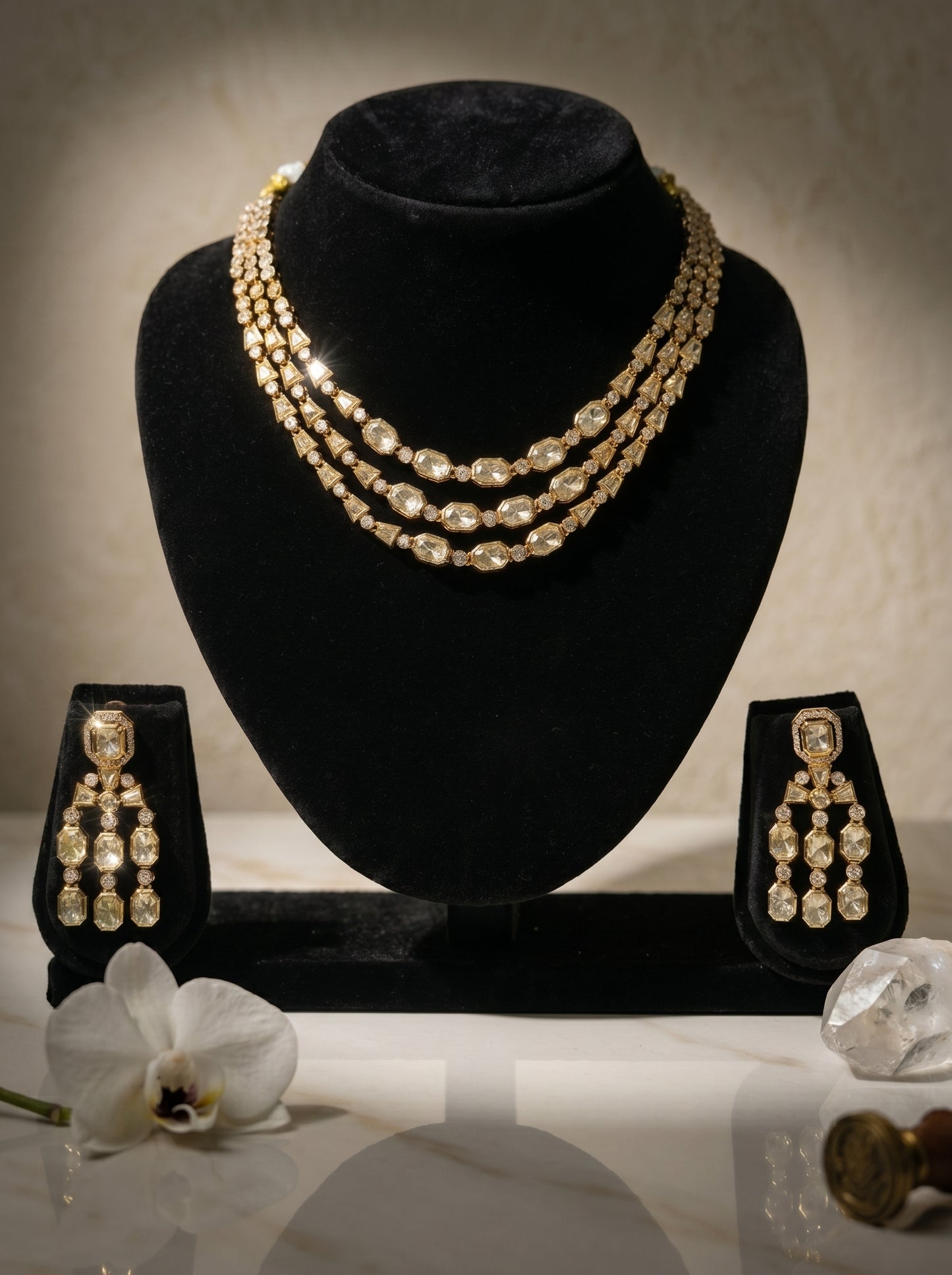 Samara Triple-Strand Polki Necklace Set