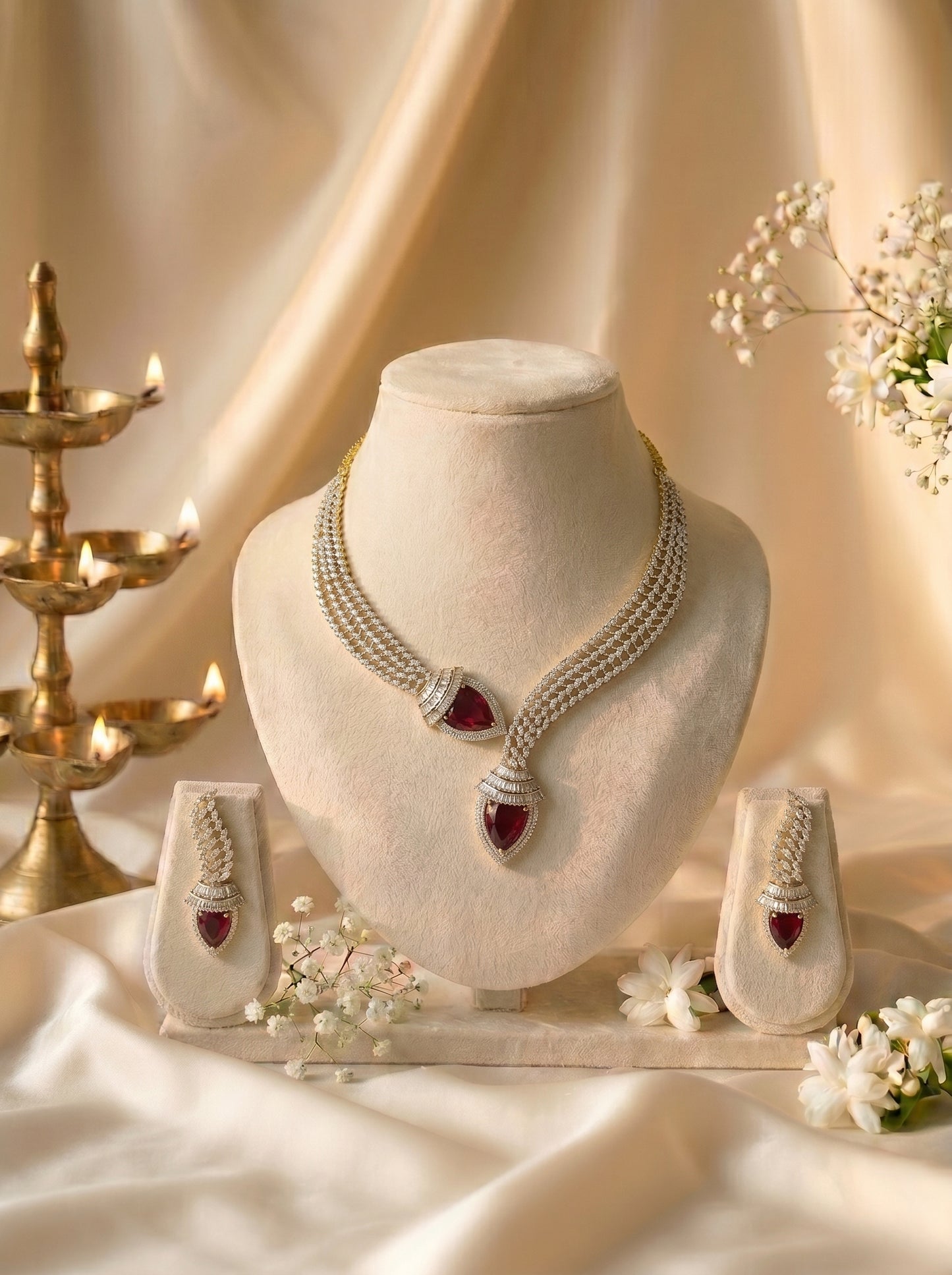 Diya Maroon Majesty Necklace Set