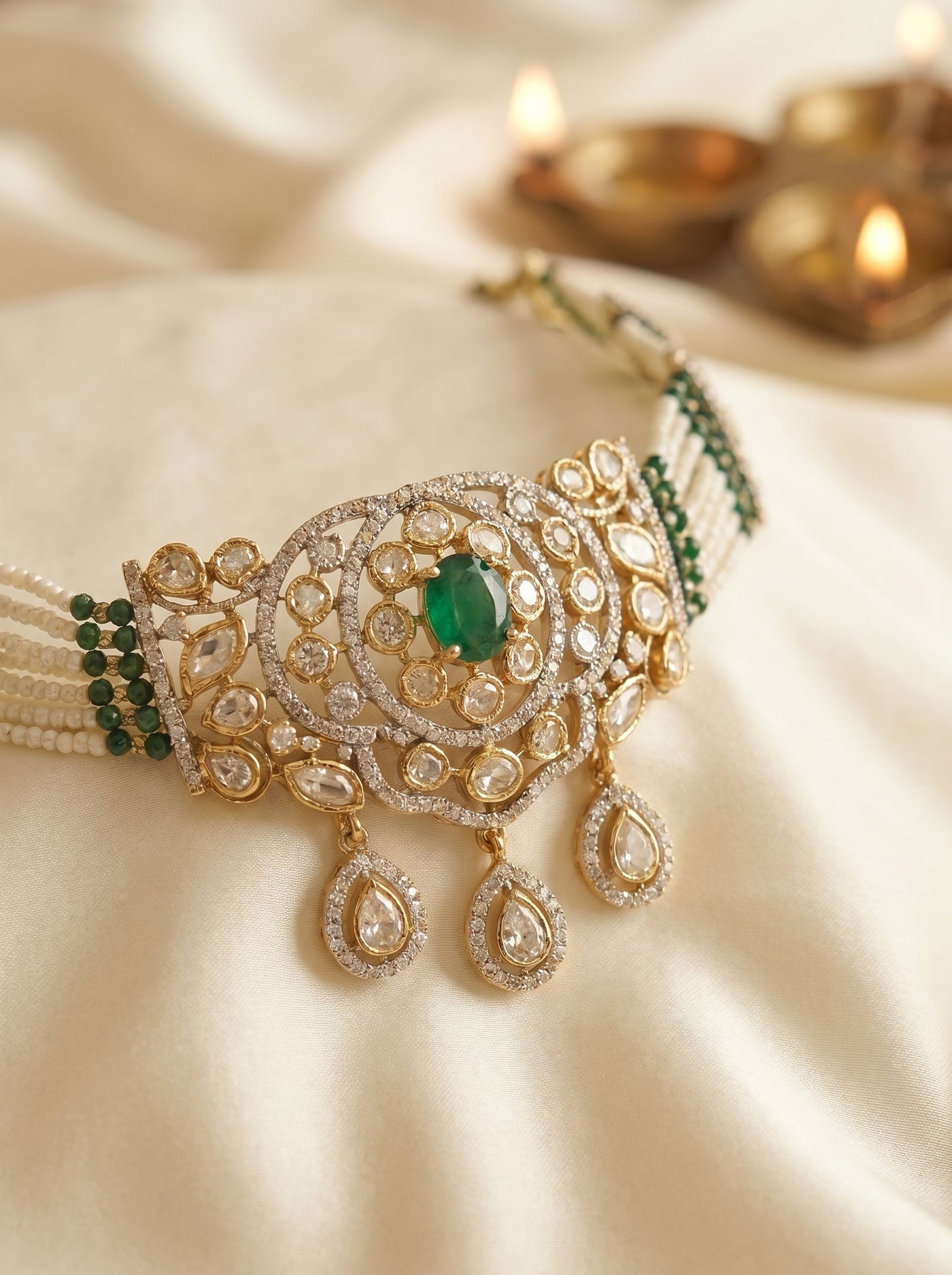 Rukmini Emerald Polki Choker Set