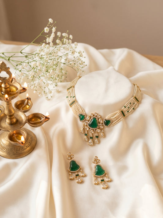 Tanvi Emerald Polki Choker Set
