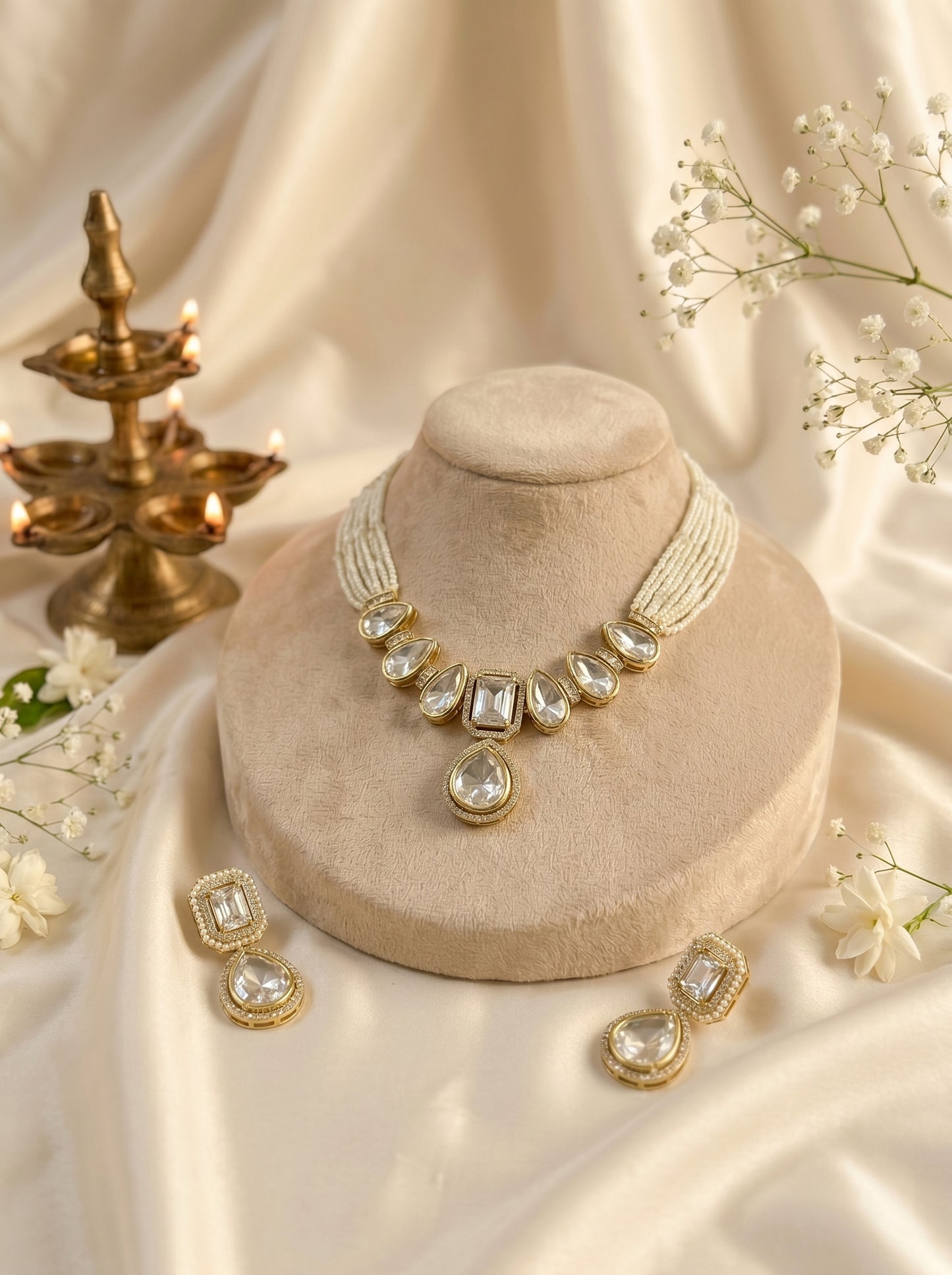 Mayura Pearl Polki Necklace Set