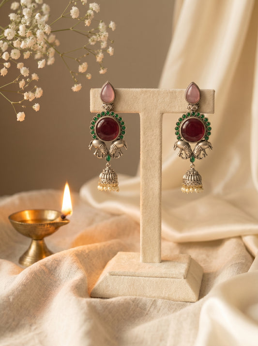 Yamini Ruby Elephant Jhumki Earrings