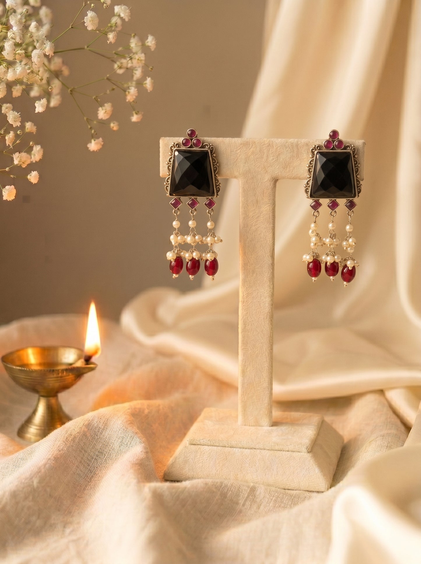 Navya Black Ruby Statement Earrings