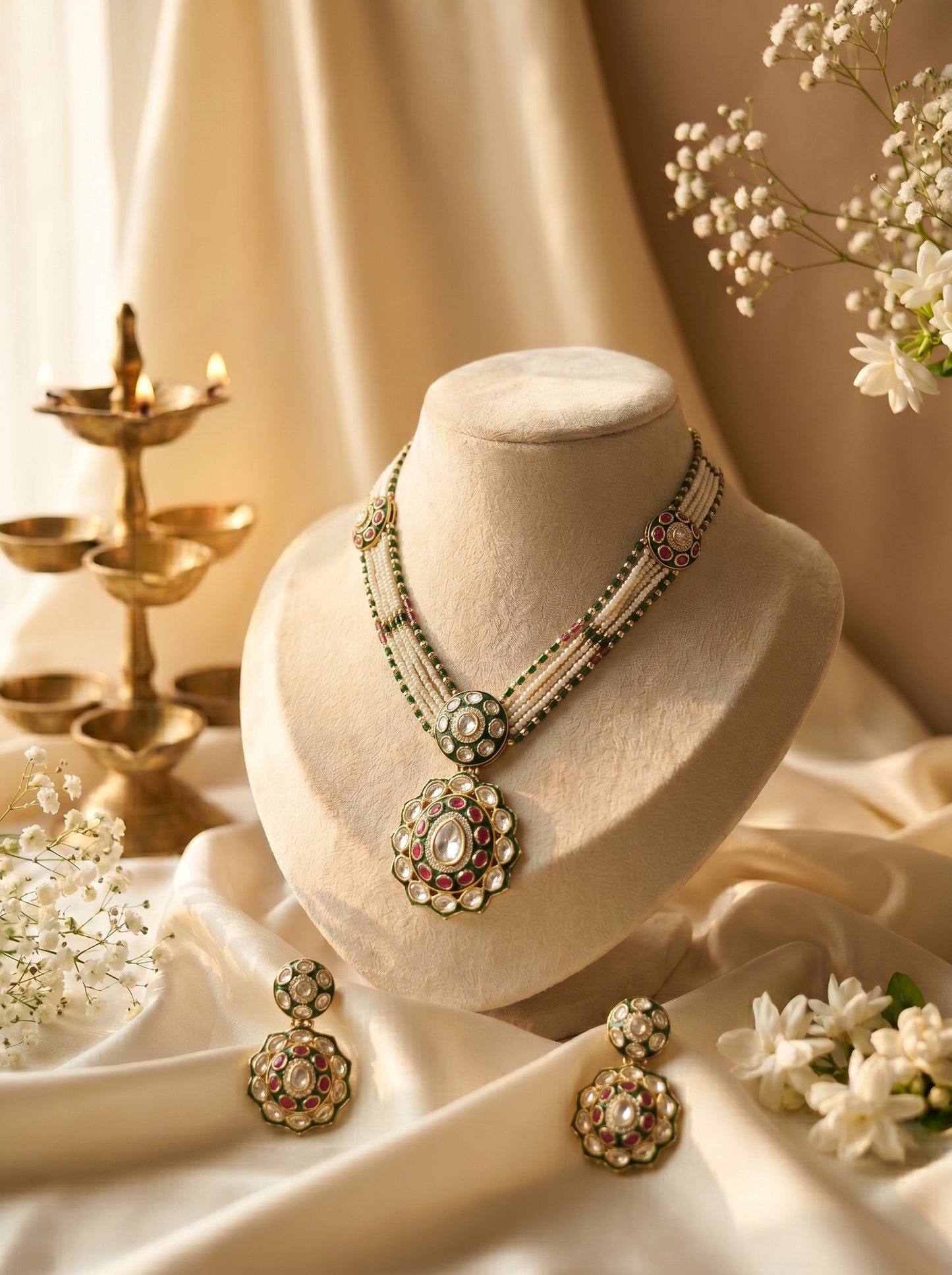 Royal Polki Pearl Necklace Set