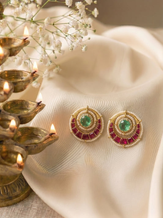 Kiara Emerald Ruby Meenakari Circular Studs