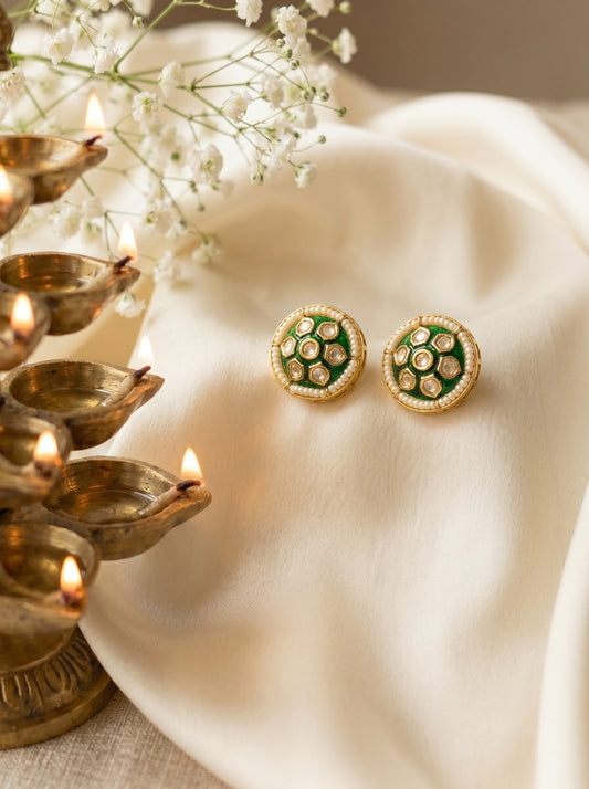 Prisha Green Kundan Meenakari Studs
