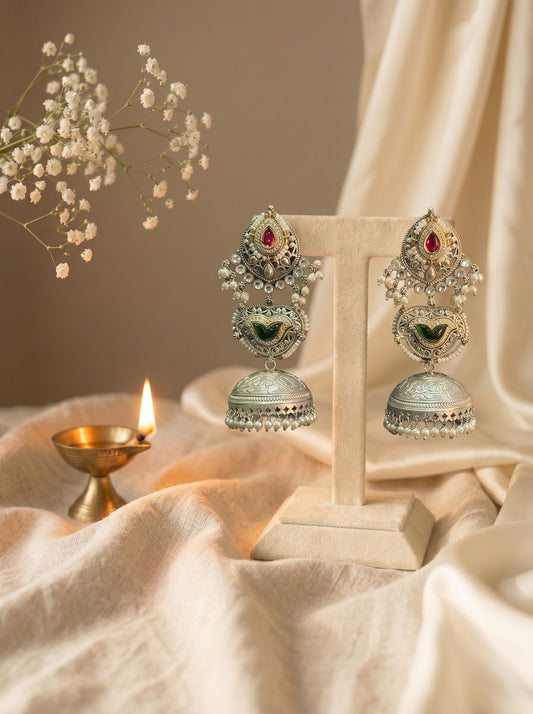 Rukmini Antique Silver Jhumki Earrings
