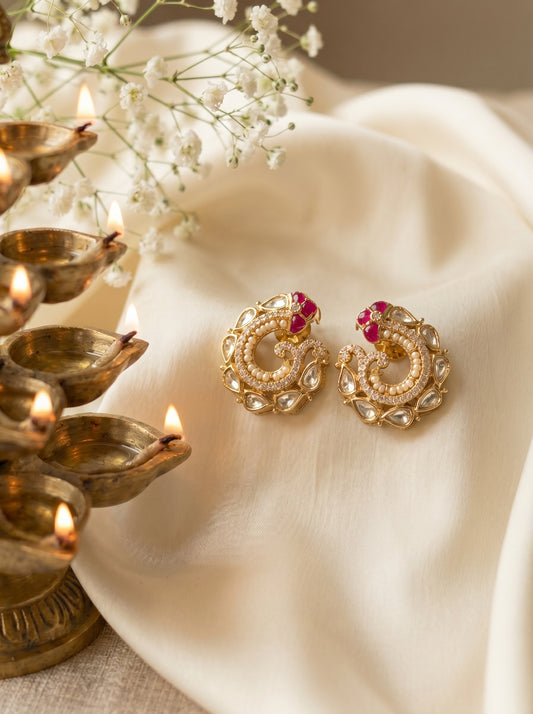 Charvi Ruby Peacock Polki Studs