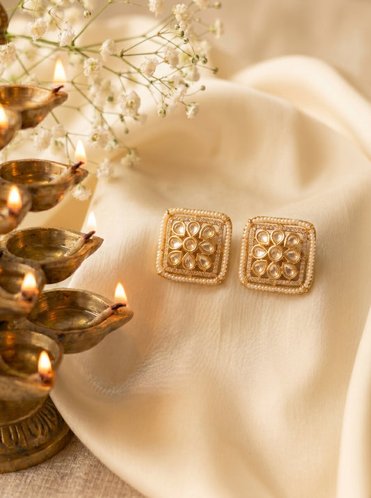 Lavanya Square Pearl Polki Studs
