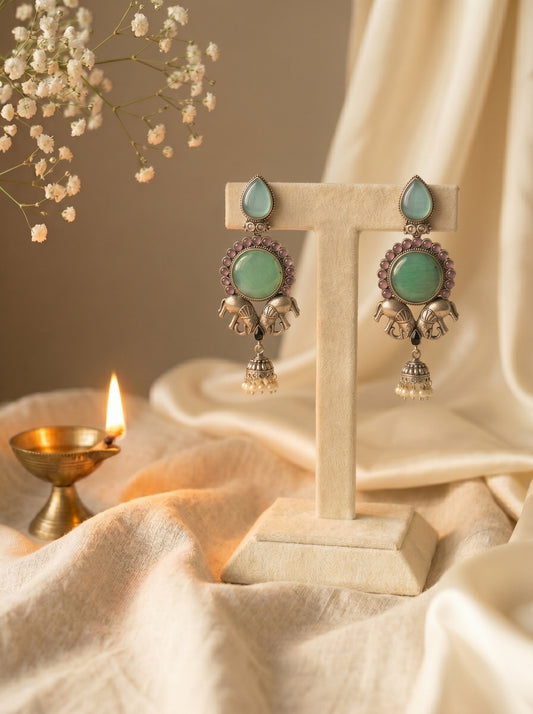 Yamini Green Elephant Jhumki Earrings
