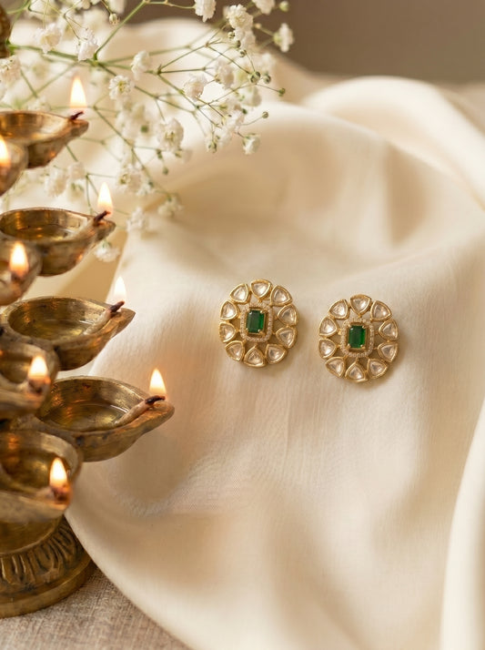 Hetal Emerald Polki Oval Studs