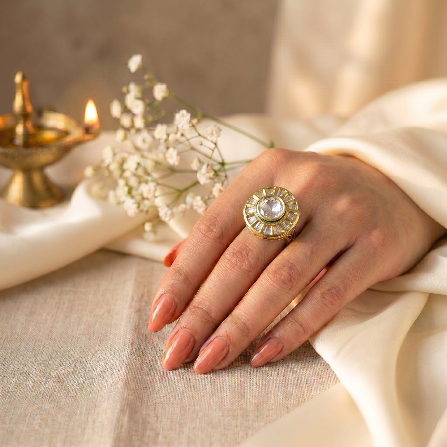 Nisha Baguette kundan Statement Ring