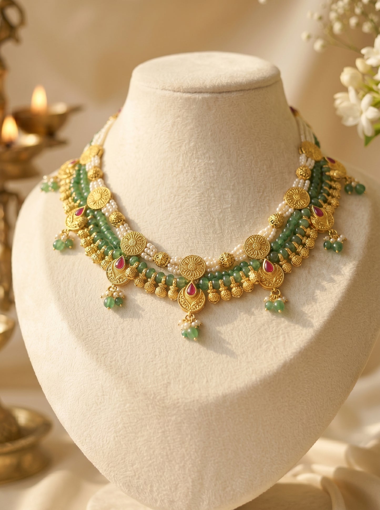 Saniya Emerald Bead Antique Choker Set