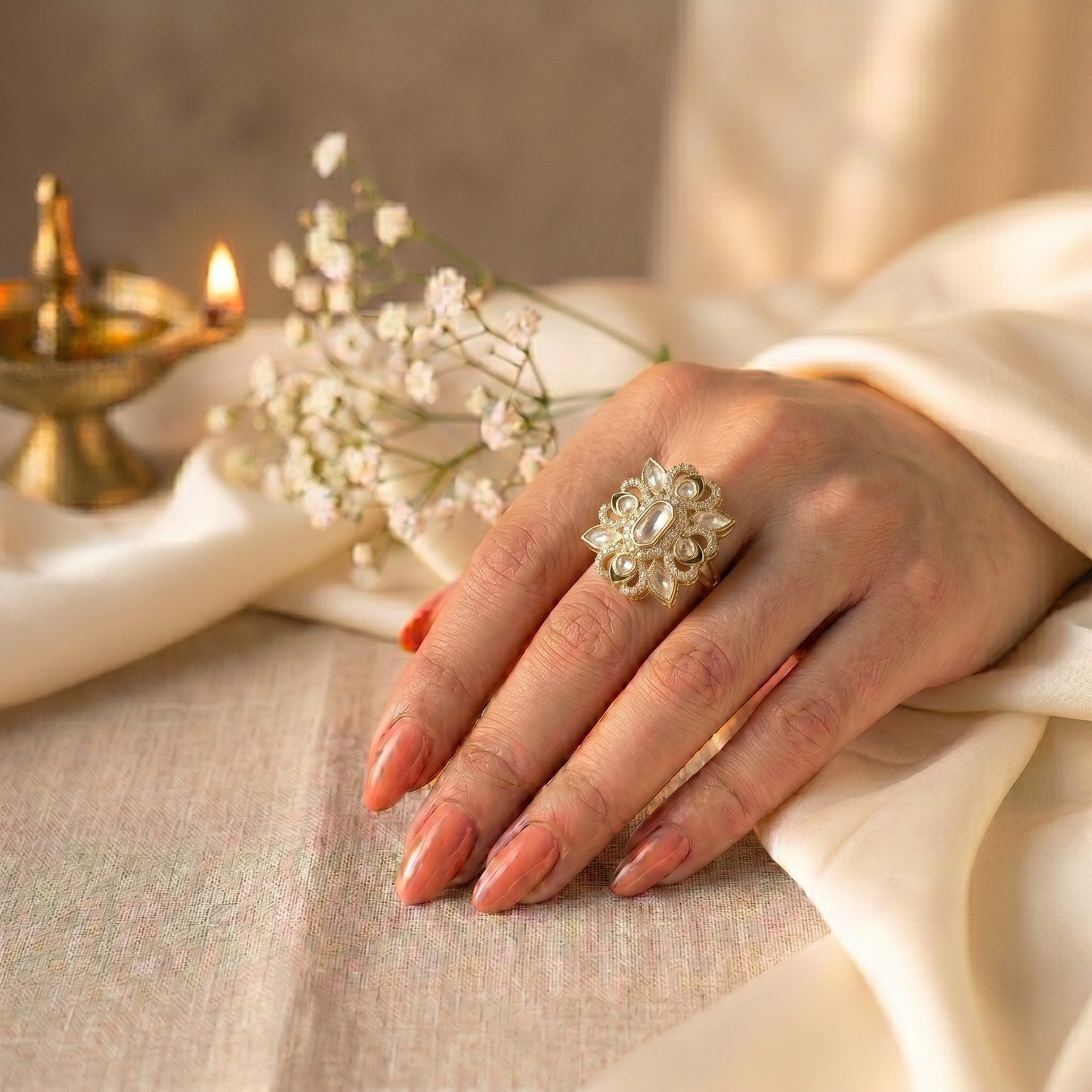 Samara Clear Polki Floral Ring