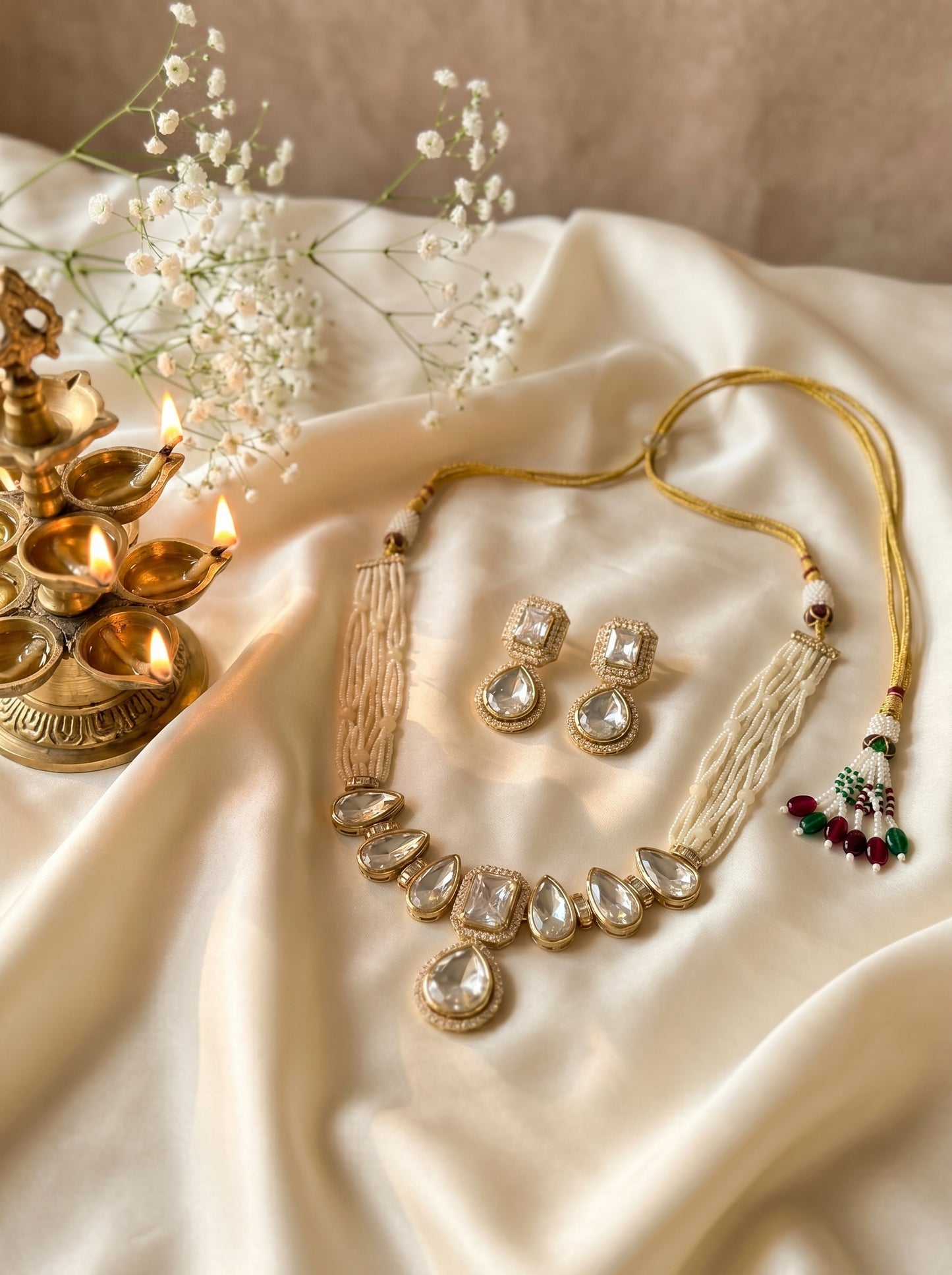 Mayura Pearl Polki Necklace Set