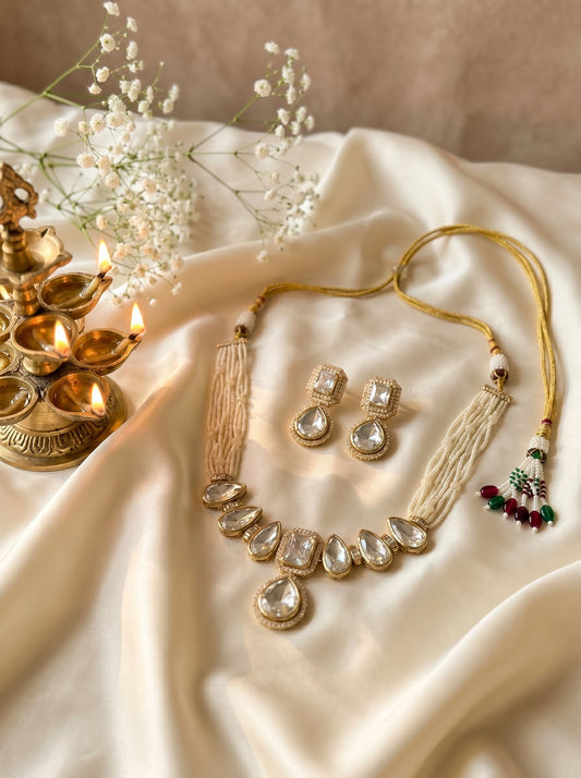 Mayura Pearl Polki Necklace Set