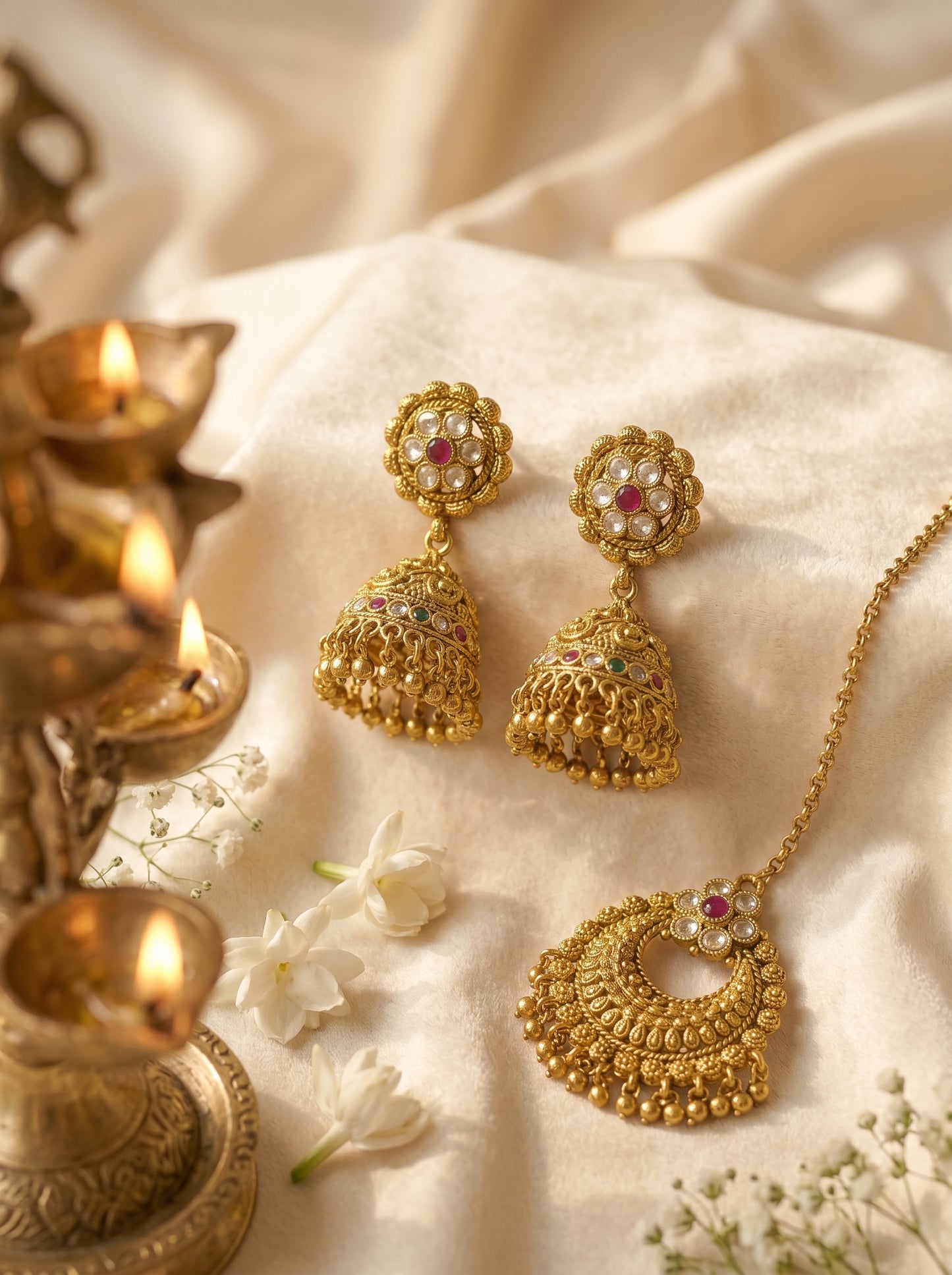 Jodha Bai Antique Gold Temple Choker Set with Maang Tikka